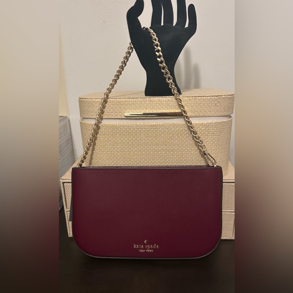 Kate Spade Burgundy Shoulder Bag with Gold Chain